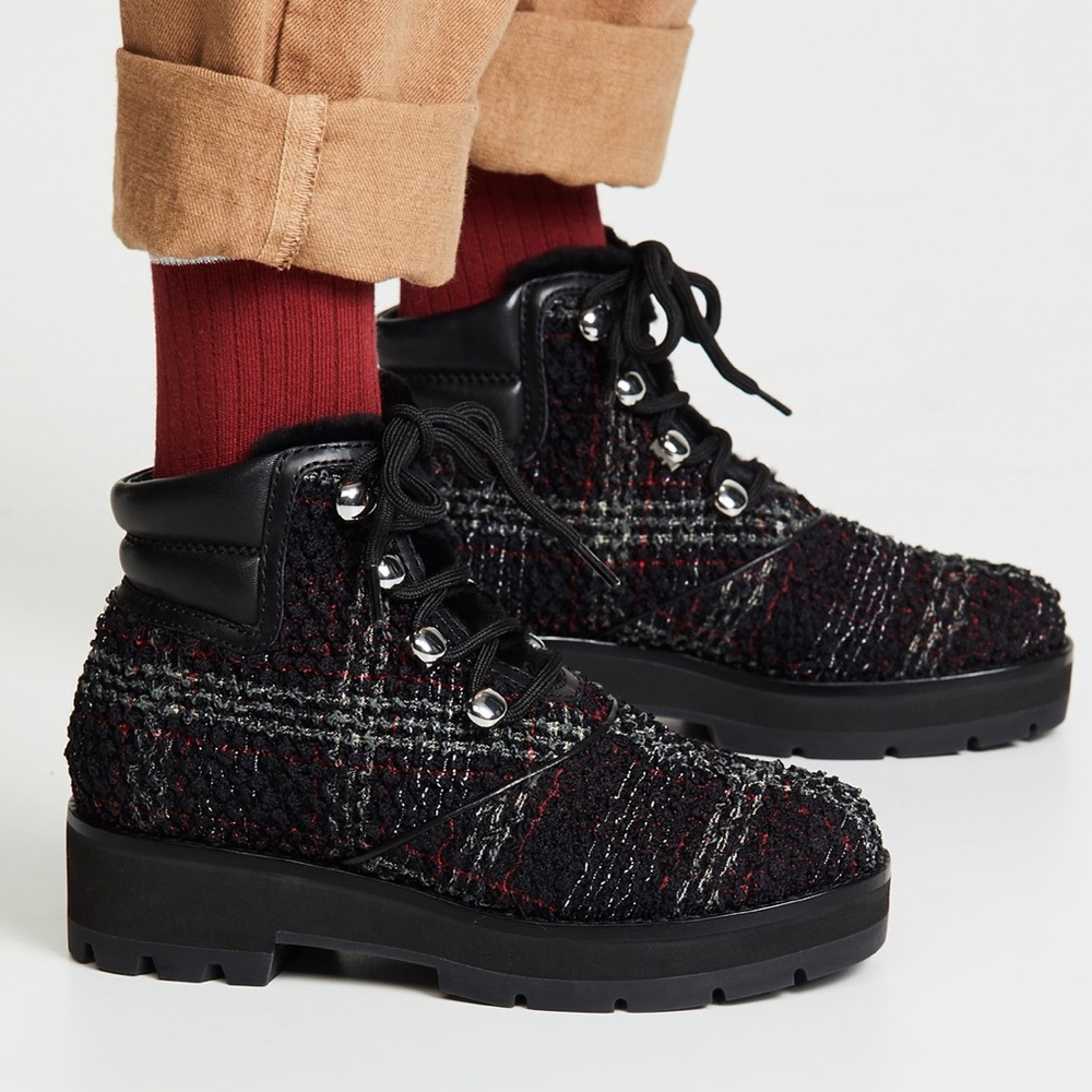 3.1 Phillip Lim Dylan Checkered Tweed Hiking Boots - Picture 4 of 8